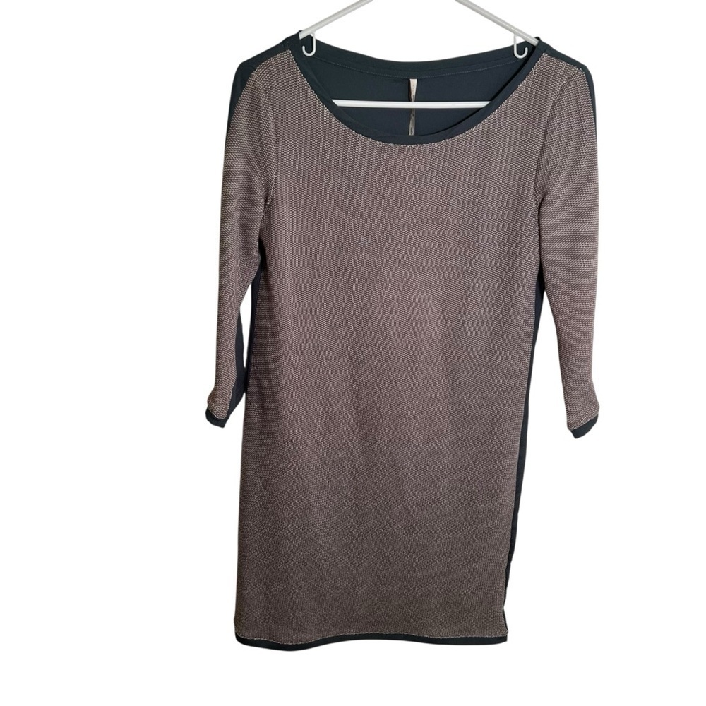 Emma & Gaia Women's Size 40 Shift Dress Tweed Mixed Media Brown Green 3/4 Sleeve